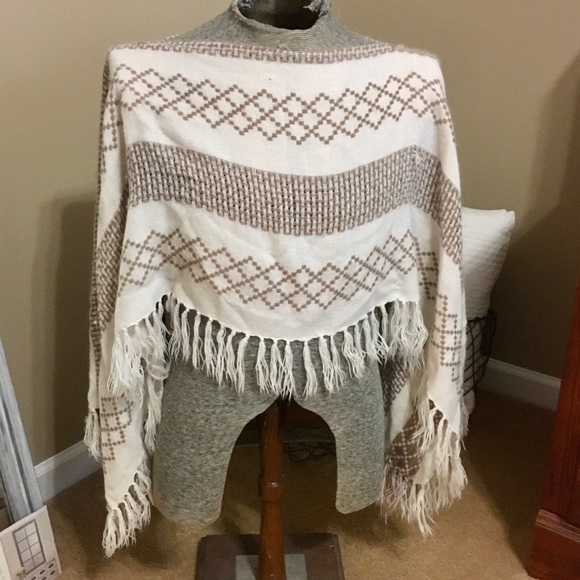 Accessories - Ivory and Brown Poncho Scarf
